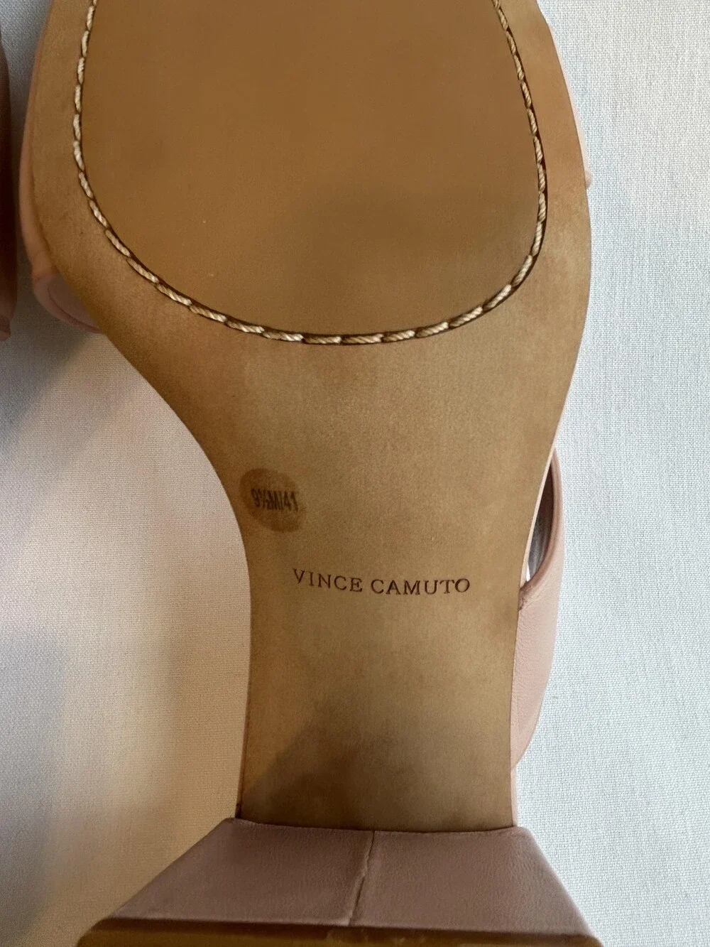 Vince Camuto Womens Shoes Size 9.5 Beige Mule Block Heel Square Toe Pale Peony
